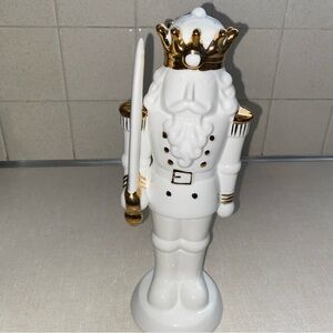White Standing Porcelain Nutcracker By The Holiday Aisle‎ Gold Trim
